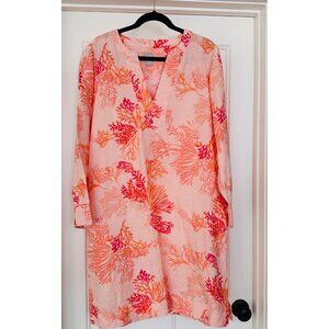 Chicos Dress Womens 2 Large Linen Coral Reef Tunic A Line Shift Sleeves Pockets